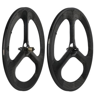 China Road Bikes Best Selling Carbon Fiber 700c 3 Spoke Open Carbon Fiber Disc Brake Road Wheel Set Bicycle Three-Spoke Carbon Wheel for sale