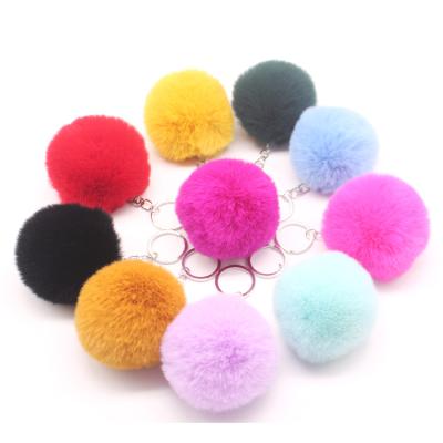 China Wholesale Luxury Promotion Gift Faux Raccoon Fox Pom Pom Keychains Mink Rabbit Fur Puff Ball for Bag and Car for sale