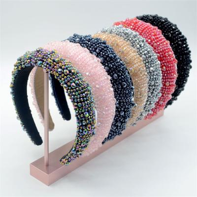 China Korean hand-woven crystal beaded headband European and American creative headband sponge bag thickening friendly material for sale