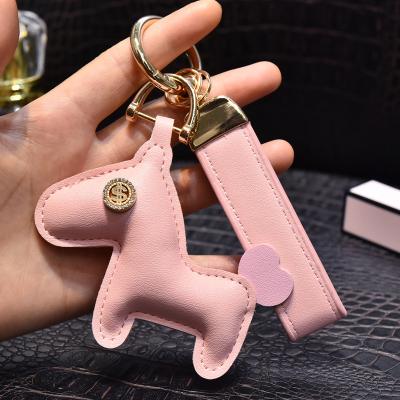 China Custom Car Key Chain Brand Designer Leather Car Key Holder PU Animal Key Chains Luxury Dollar Pink Plaid Horse Leather Key Chain for sale