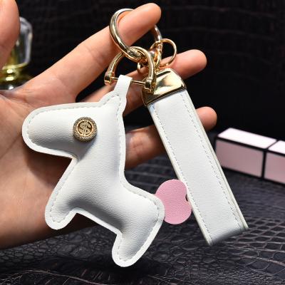 China Custom Car Key Chain Brand Designer Leather Car Key Holder PU Animal Key Chains Luxury White Horse Dollar Plaid Leather Key Chain for sale