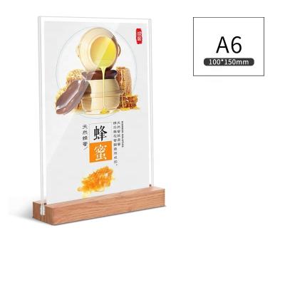 China Countertop A4 Acrylic Wood Menu Holder Card Insert Holder Acrylic Wooden Sign Holder for sale