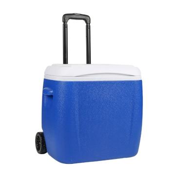 China Waterproof High Quality 28l Cheap Camping Vaccine Box Ice Cooler Cooler Box With Trolley for sale