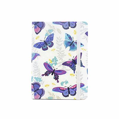 China Hot Sale Butterfly Design Paper Notebook Full Color Printing Cute Hardcover Book With Elastic Band for sale