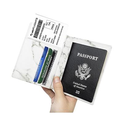 China Fashion Promotion Gift PU Name Credit White Marble Cards Case Small and RFID Blocking Leather Passport Holder for sale