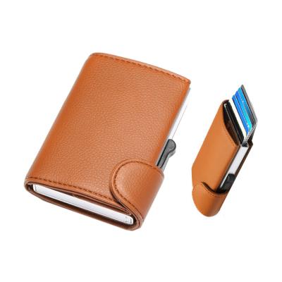 China Pop Up Top Hot Sale Customized REID PU Leather Simple Design Pop Up Credit Card Holder Wallet Wholesale for sale