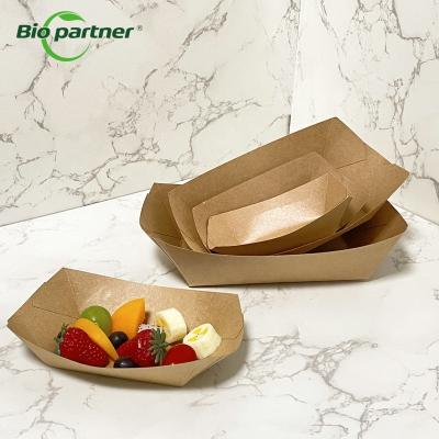 China Disposable BM1 3-lb 5-lb 10oz red white boat shape sushi takeout box and food packaging disposable kraft paper tray for sale