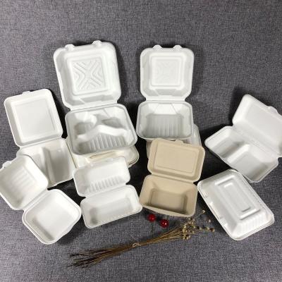 China Bagasse Compostable Tableware Disposable Envase Biodegradable Dinnerware 450ml Sugarcane Sugar Cane Bagasse Clamshell Food Container for sale