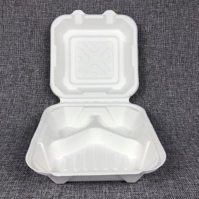 China Bagasse A04 Promotion 15%off Bio degradable sugarcane bagasse food container 3 compartment paper pulp sugar cane packaging box with lid for sale