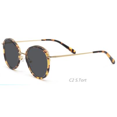 China High Quality Fashion Full Rim Sunglasses Uv400 Anti Round Shape Tortoise Color Acetate Polarized Sunshades for sale