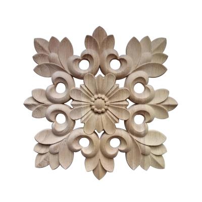 China Chinese Maderotherapy Wood Carving Decorative Roman Column Toe Door Table Decorative Solid Wood Carving Square Flower Pieces Decal Onlay for sale