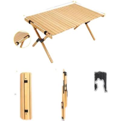 China Factory Sale Beech Wooden Egg Roll Table Easy Carry Portable Camping Table Outdoor Collapsible Foldable Picnic Camping Table for sale