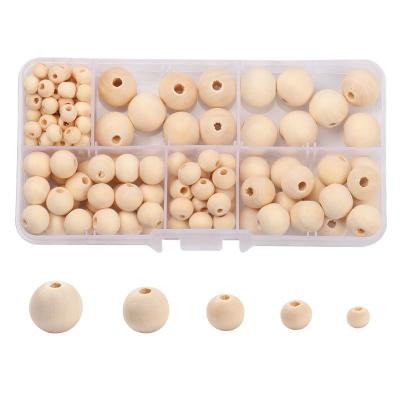 China DIY Accessory Material Geometric Round Shape Wooden Beads For Jewelry Making Wooden Beads Set Box Packing for sale