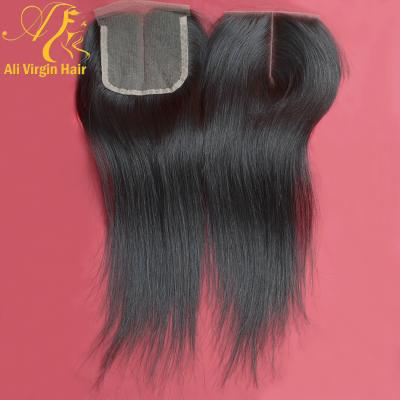 China Can Be Dyed/Can Be Permed Middle Piece Brazilian Straight 4x4 Lace Closure Unprocessed Human Hair Closure 8-20inch for sale