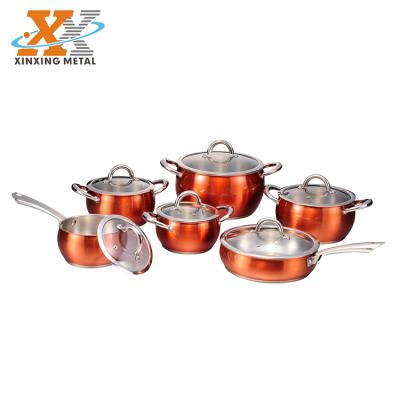 China Sustainable High Quality Stainless Steel Cookware Set Cooper Color Stainless Cookware for sale