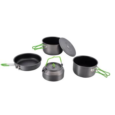 China Sustainable Kit Aluminum Camping Cookware Set Emergency Survival Cookware Pot Set for sale