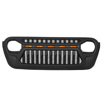 China Best Selling Plastic ABS Car Front Grille With Amber LED Front Bumper Hood Light For Jeep Wrangler JK Grill for sale