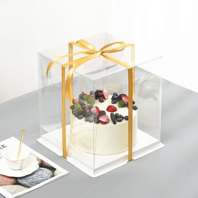 China High Quality Transparent Materials PET Clear Cake Box Recycled Square Cake Packaging Box For Wedding for sale