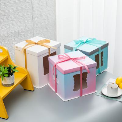 China Customized High Quality Recycled Materials Cake Box Packaging Box Transparent Plastic Paper Box With Window In Stock for sale