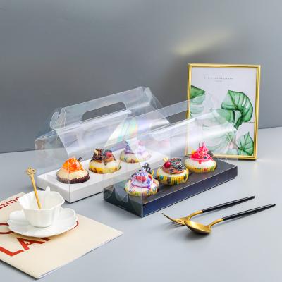 China Recycled Materials Transparent Muffin Cupcake Box Customized Printed Cardboard Paper Cake Box With Window / Handle for sale