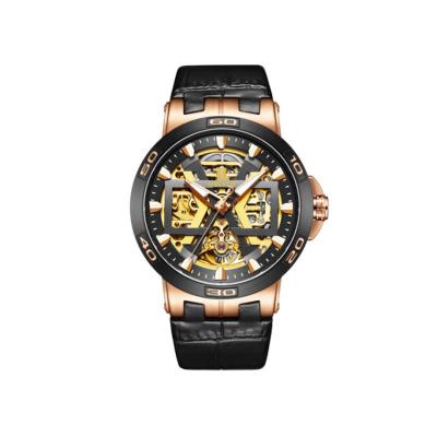 China Water Resistant Custom Logo Sport Skeleton Luminous Luxury Military Automatic Men Steel Case Leather Strap Waterproof Mechanical Watch for sale