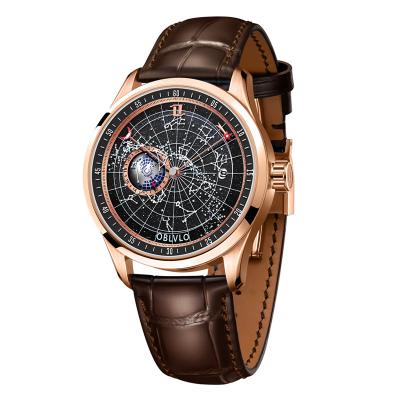 China Water Resistant OBLVLO Fashion Movement Automatic Business Men Luminous Earth Star Leather Strap Waterproof Wrist Mechanical Watch for sale