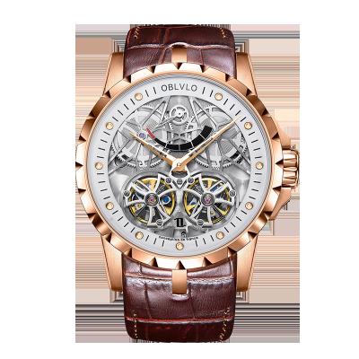 China Water Resistant Blvlo Luxury Transparent Hollow Men Skeleton Automatic Sport Tourbillon Calfskin Leather Sapphire Mechanical Watches for sale