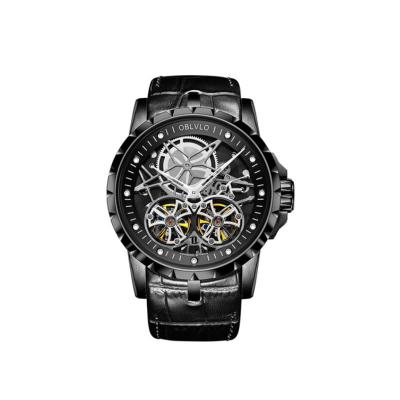 China Water Resistant Oblvlo Luxury Brand Men Military Business Skeleton Fully Automatic Waterproof Double Flywheel Mechanical Watches for sale