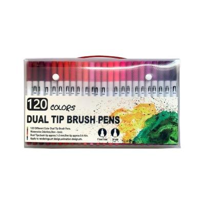 China Double Tips Line Children's Watercolor Pen Brush 120 Colors Student Dual Head Hook Pen for sale