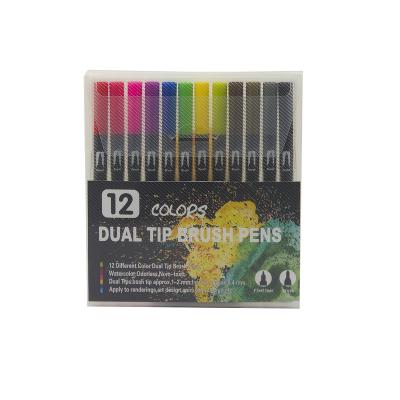 China Wholesale Double Headed Fine Art Painting Pen 12 Color Brush Pen Double Headed Tips Color Pen for sale