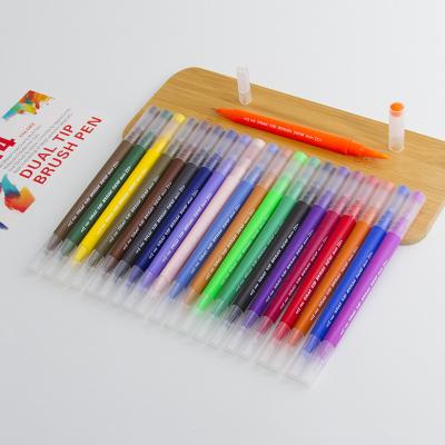 China New Coming Children's Watercolor Hook Pen Soft Main Line Dual Brush 24 Head Dual Color Pen Tips for sale