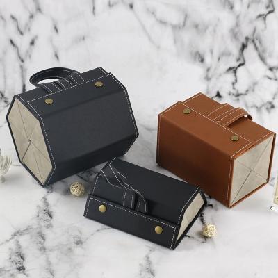 China Used Glass Display Cases 2021 Newly High End Quality Handmade Oversized Grain Storage Box Fashion Retro PU Glass Leather Cases for sale