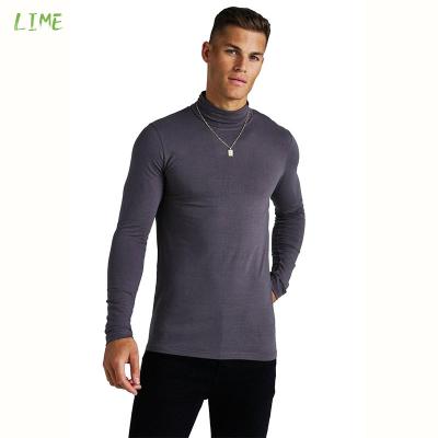 China Anti-pilling High Quality Slim Fit Turtle Neck Customized Logo 94 Cotton 6 Spandex Shirts Men T-shirt Long Sleeve T-shirt for sale