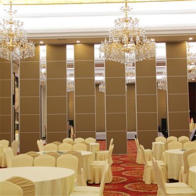 China Restaurant use temporary operable soundproof divider sliding folding partition with aluminum profiles and hanging wheels on top for sale