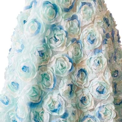 China 3d flower water soluble chiffon PD1003 rose mix color black chiffon embroidery dress fabric stretch mesh sequin fabrics lentejuelas for sale