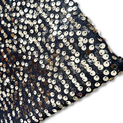 China ZP1022 Black Gold Water Soluble Sequins Mesh Fabric Evening Dress Table Cloth Stretch Knitted Sequin Fabrics Shiny Slowejuelas for sale