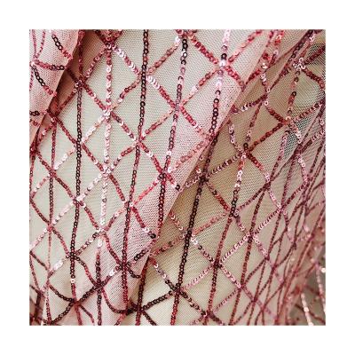 China ZP1003 Pink Color Sequin Mesh Pattern Lady's Cross Stitch Fabric Lady's Garment Evening Dress Garment Sequin Fabrics Water Soluble Lentejuelas for sale