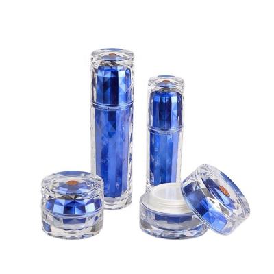 China Luxury Empty Acrylic BEAUTY PACKAGING Polygon Shape Blue Color Cosmetic Set for sale