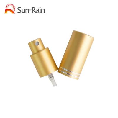 China Non Spill Plastic Fine Mist Sprayer Aluminum Gold Color Perfume Pump Sprayer for sale