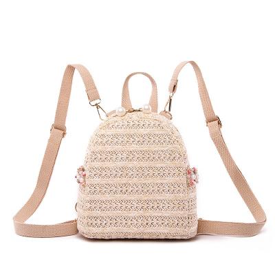 China Women's version 2023 new fashion backpack outdoor leisure ladies small grass woven pearl lightweight backpack border light for sale