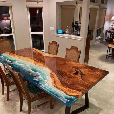 China Unique from one to another Home Furniture Factory Direct Solid Walnut Wood Restaurant Kitchen River Dining Table Epoxy Resin Slab for sale