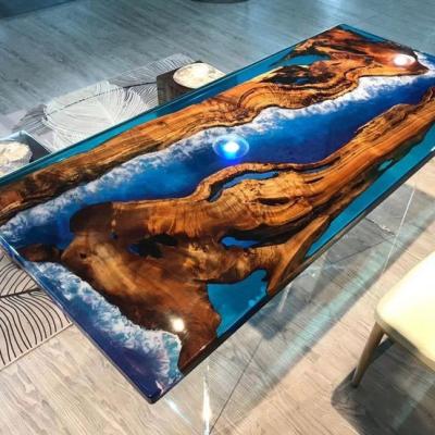 China Unique from one to another Home Furniture Factory Direct Solid Walnut Wood Restaurant Kitchen Epoxy Resin Slab Dining River Table for sale