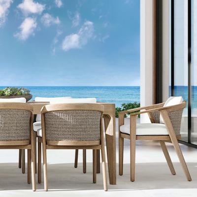 China Modern high quality teak furniture wicker back with waterproof cushions garden dining wooden outdoor chair for sale