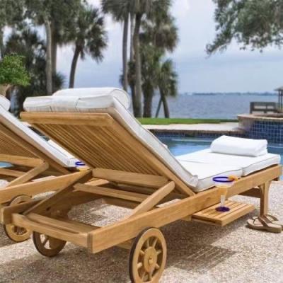 China Modern Teak Wood Folding Bed Outdoor Garden Hotel Leisure Resort Lounge Beach Chair Sun Sofa for sale