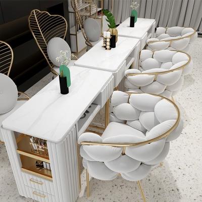 China Modern New Arrival Style Beauty Salon Furniture Velvet Marble Salon Nail Manicure Table for sale