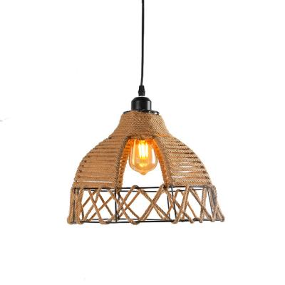 China Zhongshan E27 Rope Led Simple Modern Creative Wooden String Woven Chandelier Lamps for sale