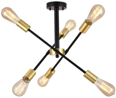 China Modern Black Gold Chandeliers , Brushed Mid Century Brass Industrial Ceiling Light Fixture Pendant Lighting For Livin for sale