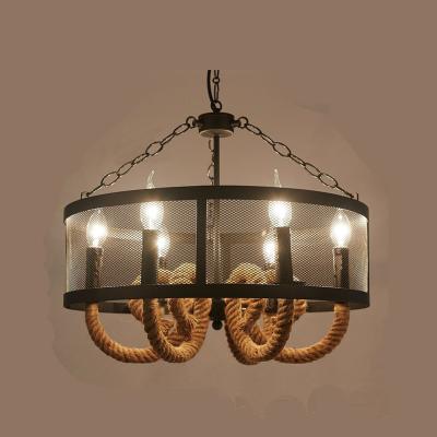 China Creative Rustic Style Hemp Rope New Retro Attic Style E27 Decorative Chandelier for sale