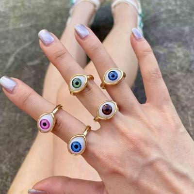 China Fashion Personality Ring Simple Design CLASSIC Eye Ring Turkish 18K Gold Plated Colorful Ceramic Eye For Women for sale