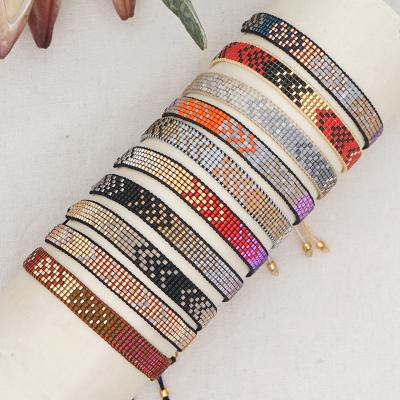 China Weave Handwoven European and American Miyuki Rice Glass Rice Glass Bracelet Handmade Woven Bracelet Personality Bracelet Retro Red Beaded Bracelet Bohemian Female Size To Fit for sale